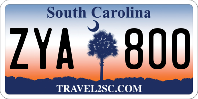 SC license plate ZYA800