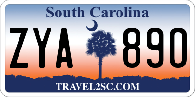 SC license plate ZYA890