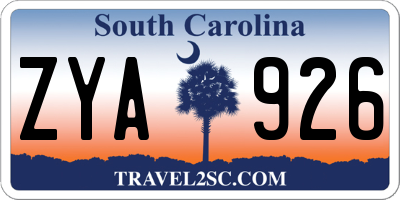 SC license plate ZYA926