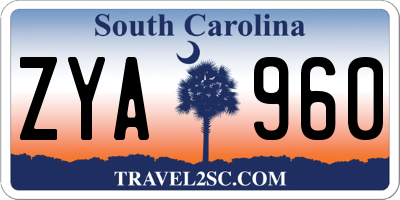 SC license plate ZYA960