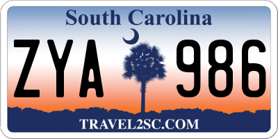 SC license plate ZYA986
