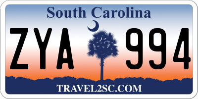 SC license plate ZYA994