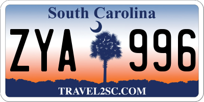 SC license plate ZYA996