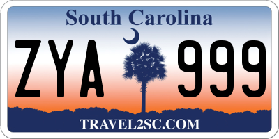 SC license plate ZYA999