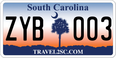 SC license plate ZYB003