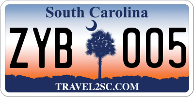 SC license plate ZYB005