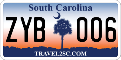 SC license plate ZYB006