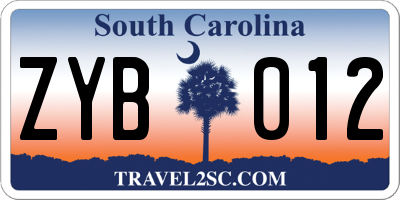 SC license plate ZYB012