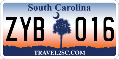 SC license plate ZYB016