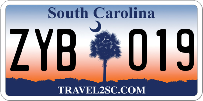 SC license plate ZYB019