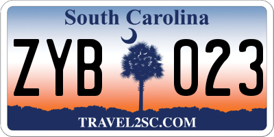 SC license plate ZYB023