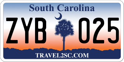 SC license plate ZYB025
