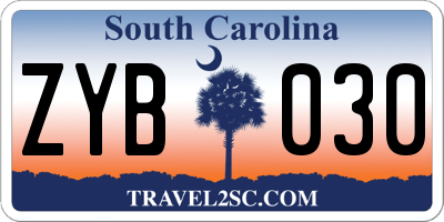 SC license plate ZYB030
