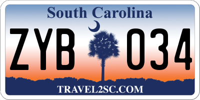 SC license plate ZYB034