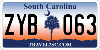 SC license plate ZYB063