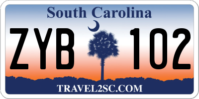 SC license plate ZYB102