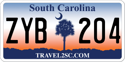 SC license plate ZYB204