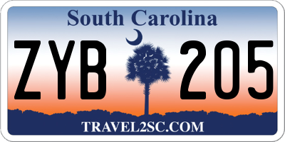 SC license plate ZYB205