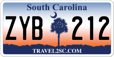 SC license plate ZYB212
