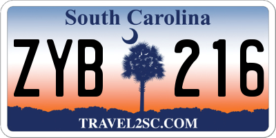 SC license plate ZYB216