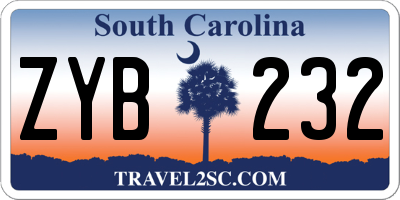 SC license plate ZYB232