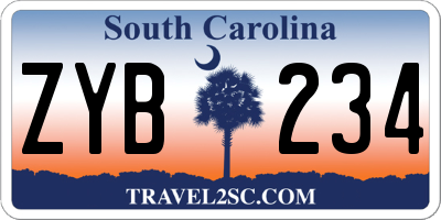SC license plate ZYB234