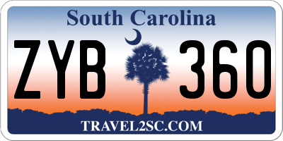 SC license plate ZYB360