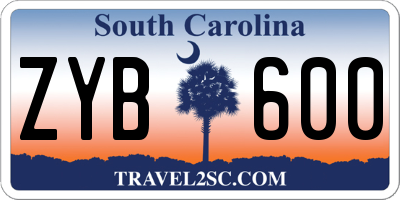 SC license plate ZYB600