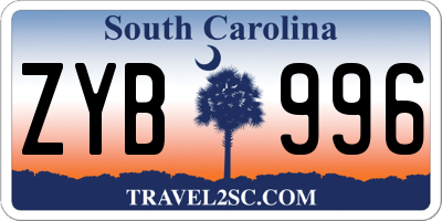 SC license plate ZYB996