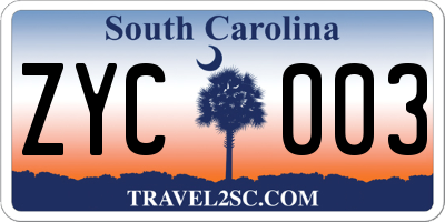 SC license plate ZYC003