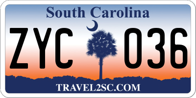 SC license plate ZYC036