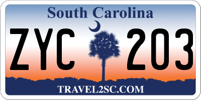 SC license plate ZYC203