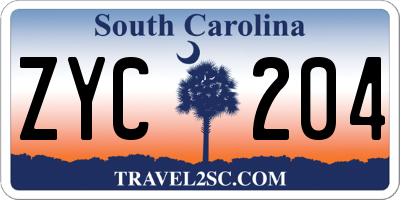 SC license plate ZYC204