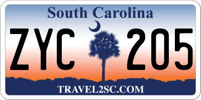 SC license plate ZYC205