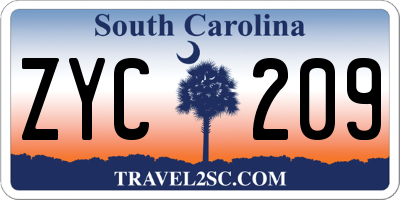 SC license plate ZYC209