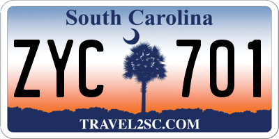 SC license plate ZYC701