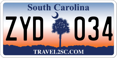 SC license plate ZYD034