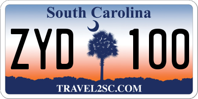 SC license plate ZYD100