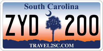 SC license plate ZYD200