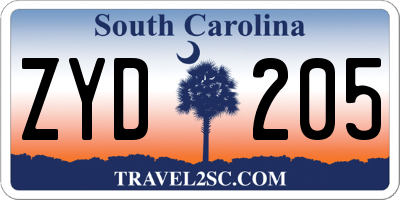 SC license plate ZYD205