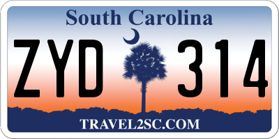 SC license plate ZYD314