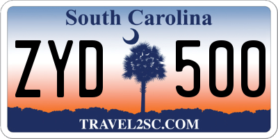 SC license plate ZYD500