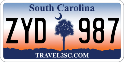 SC license plate ZYD987