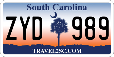 SC license plate ZYD989