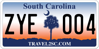 SC license plate ZYE004