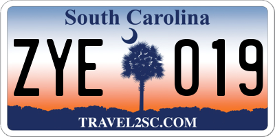 SC license plate ZYE019
