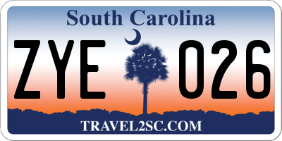 SC license plate ZYE026