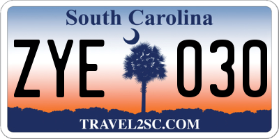 SC license plate ZYE030