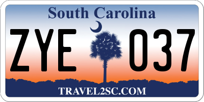 SC license plate ZYE037