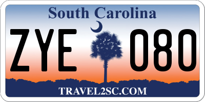 SC license plate ZYE080